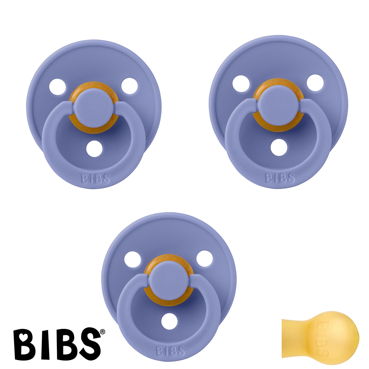 BIBS Colour Sutter med navn str2, 3 Peri, Runde latex, Pakke med 3 sutter