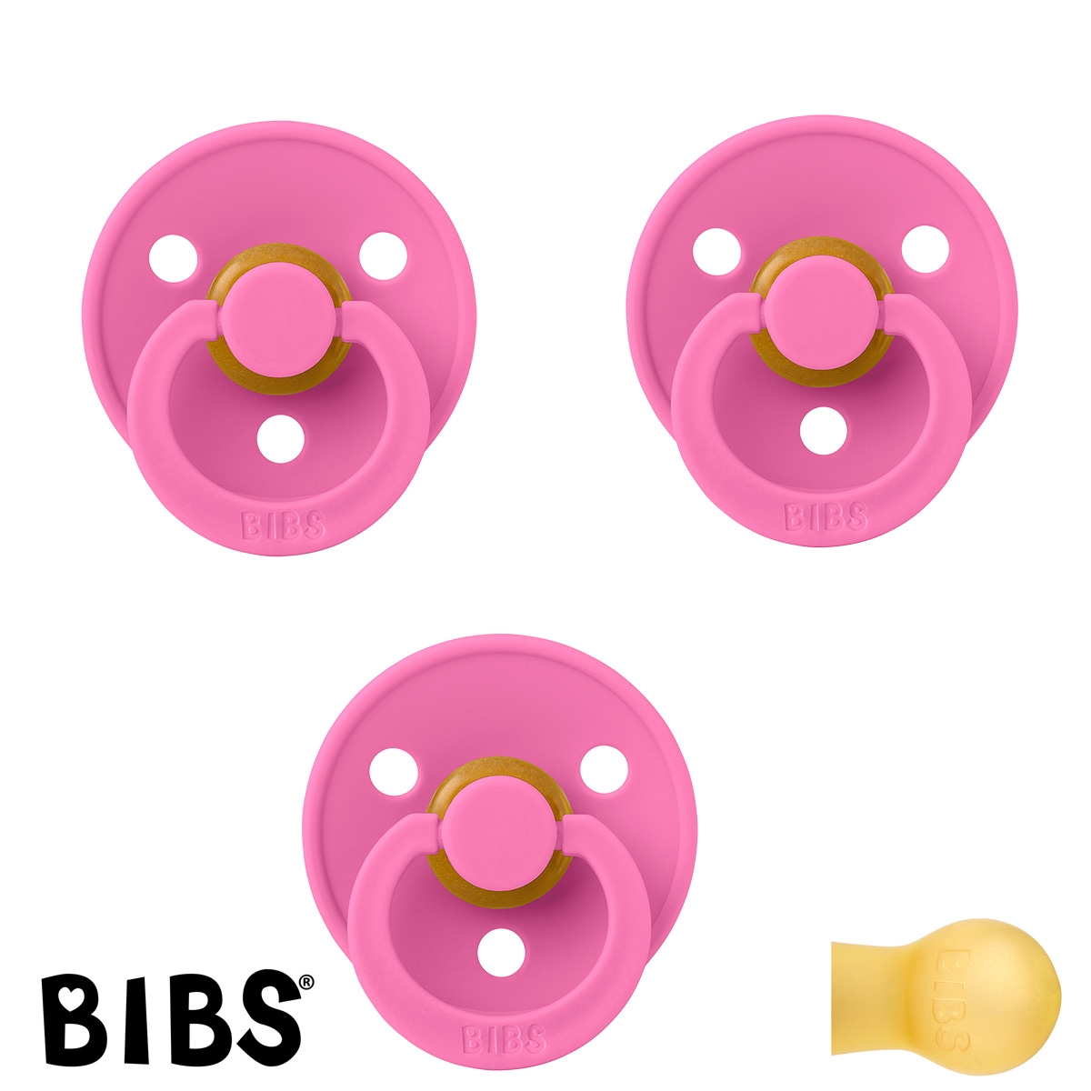 BIBS Colour Sutter med navn str2, 3 Bubblegum, Runde latex, Pakke med 3 sutter