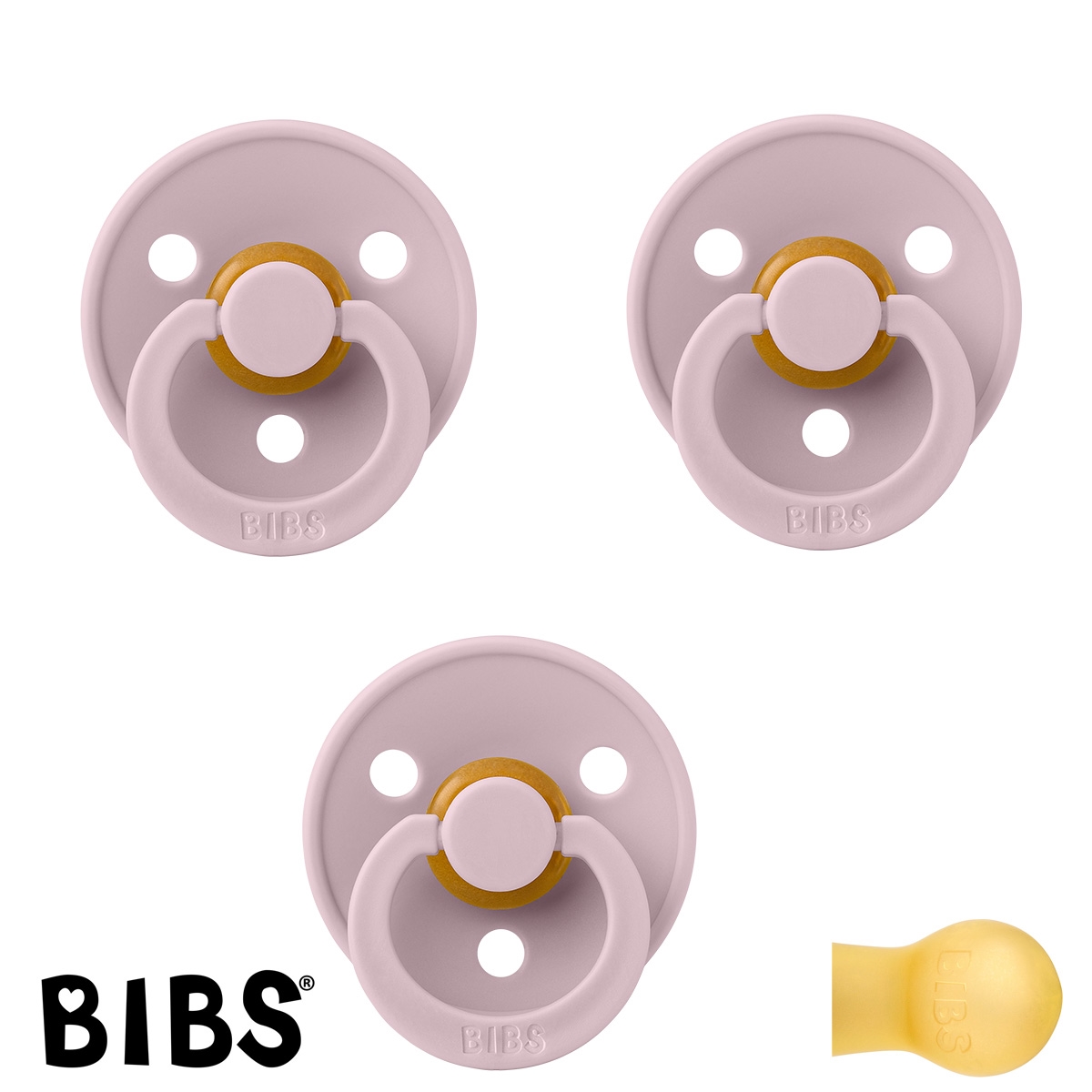 BIBS Colour Sutter med navn str2, 3 Dusky Lilac, Runde latex, Pakke med 3 sutter