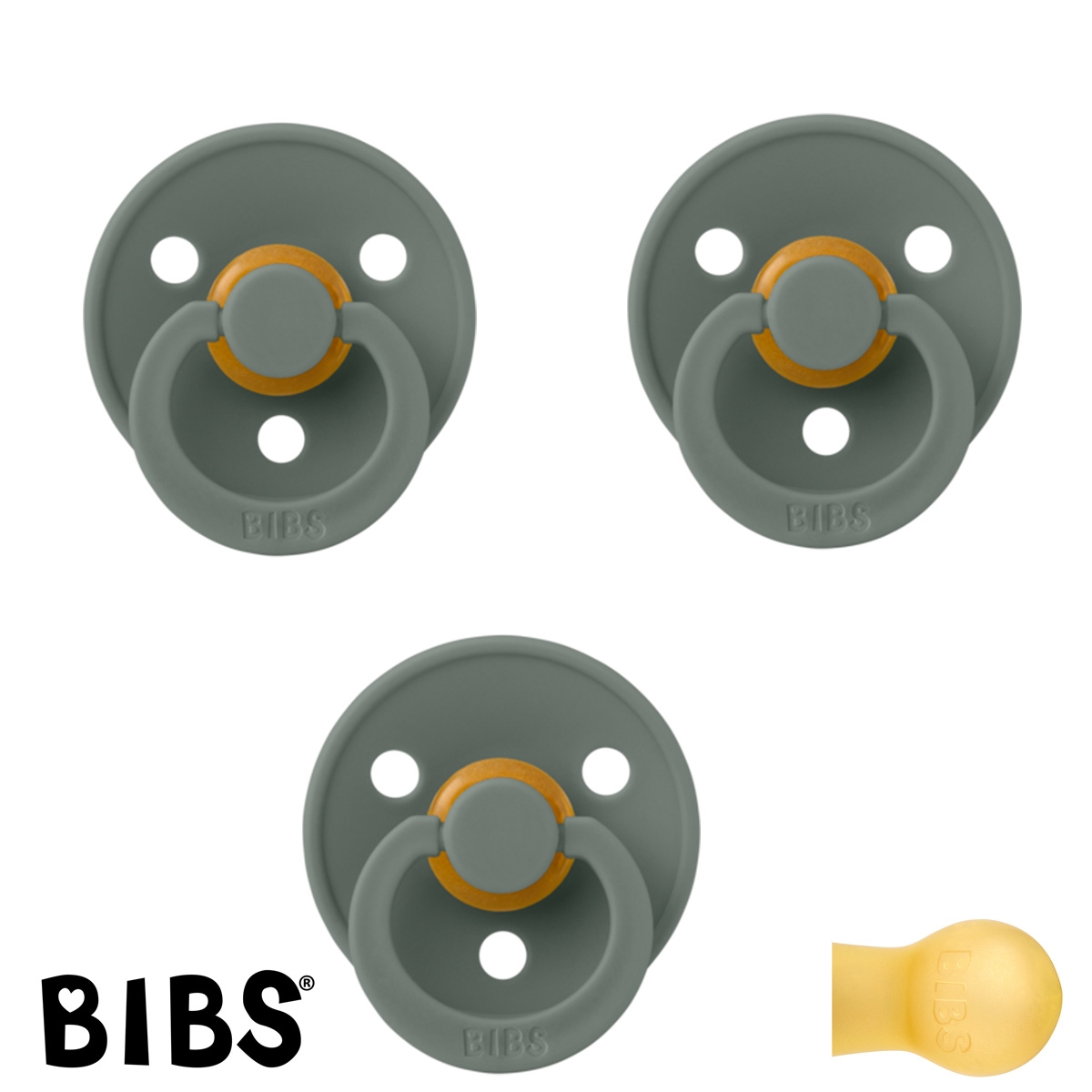 BIBS Colour Sutter med navn str2, 3 Pine, Runde latex, Pakke med 3 sutter